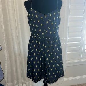 J Crew Navy Pineapple Print Sundress with Adjustable Straps and Pockets - Sz 12